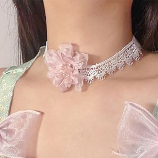 Floral Fabric Lace Choker