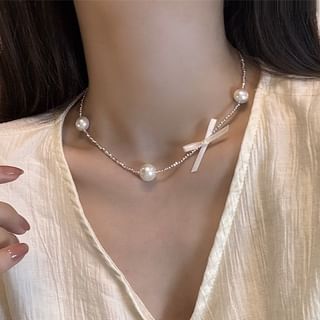 Ribbon Faux Pearl Alloy Choker