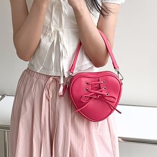 Chain Strap Heart Shaped Lace-Up Faux Leather Crossbody Bag