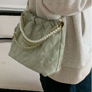 Quilted Faux Pearl Chain Crossbody Bag