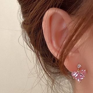 Boucles d'oreilles pendantes en forme de cœur avec strass