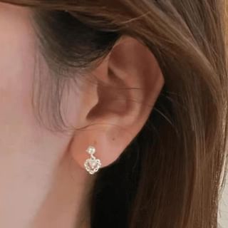 Boucles d'oreilles pendantes en alliage avec fausses perles et strass en forme de cœur