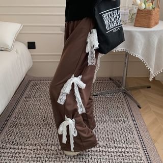 Pantalon de survêtement à jambe large avec nœud à taille élastique