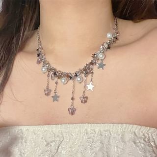 Star Beaded Faux Pearl Necklace