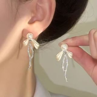 Rhinestone Bow Drop Earring