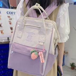 Two Tone Embroidered Nylon Backpack / Bag Charm / Set