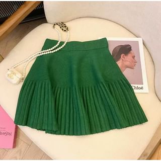 High-Rise Accordion Pleated Knit Mini A-Line Skirt