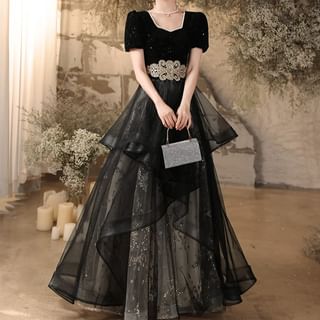 V-Neck Tiered Tulle A-Line Evening Gown (Various Designs)