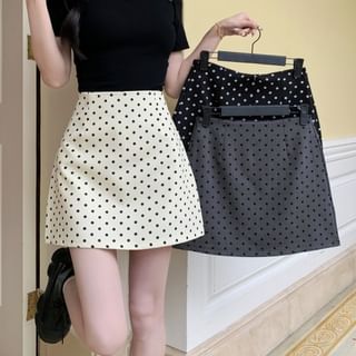 High-Waist Dotted Mini A-Line Skirt