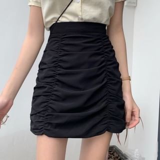 Ruffled Pencil Mini Skirt with High Waist