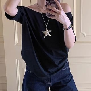Short-Sleeve Off Shoulder Plain Top