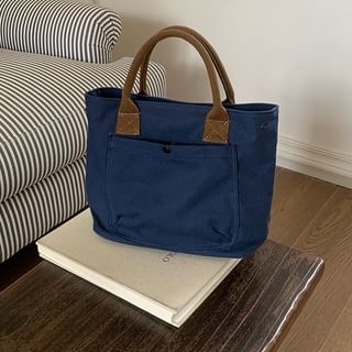 Contrast Strap Canvas Tote Bag