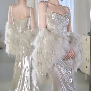 Gown A-Line Neck Plain Cowl Strap Spaghetti Evening