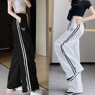 High Rise Bow Print Striped Loose-Fit Wide-Leg Sweatpants