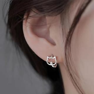 Boucles d'oreilles créoles en argent sterling 925 en forme de chat et de poisson