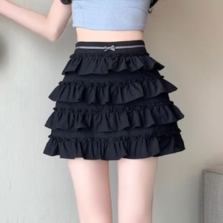 Bow Skirt Mini Tiered High Rise A-Line