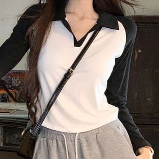 Long-Sleeve Collar Raglan Tee