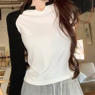 Long-Sleeve Notch Neck Raglan T-Shirt