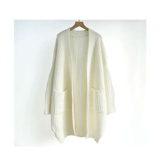 Oversized Open-Front V-Neck Long Cardigan