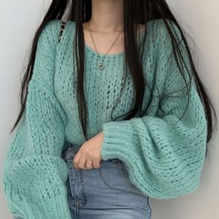 Bubble-Sleeve Crochet-Knit Sweater in 5 Colors