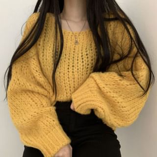 Bubble-Sleeve Crochet-Knit Sweater in 5 Colors