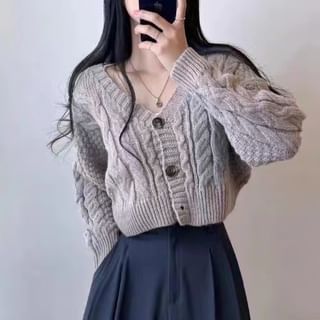 Cropped Cable-Knit V-Neck Cardigan