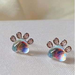 Paw Rhinestone Gemstone Ear Stud