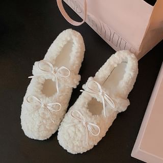 Bow Fleece Hidden Wedge Mary Jane Shoes