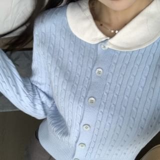 Peter Pan Collar Ribbed Knit Cropped Cardigan