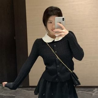 Peter Pan Collar Ribbed Knit Cropped Cardigan