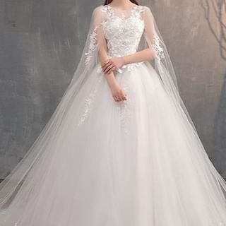 Wedding Gown Flower Flared-Sleeve Embroidered A-Line