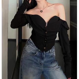 Long-Sleeve Off Shoulder Sweetheart Neckline Crop Top