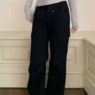 Low Waist Plain Flared Cargo Pants