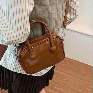Faux Leather Plain Zip Crossbody Bag