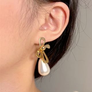 Bow Faux Pearl Drop Earring