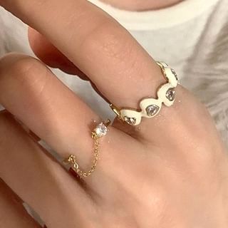 Heart Alloy Open Ring / Chain Accent Open Ring