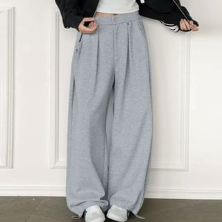 Low Rise Plain Studded Loose-Fit Wide-Leg Sweatpants