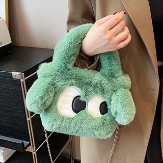 Chain Strap Eye Applique Fluffy Crossbody Bag