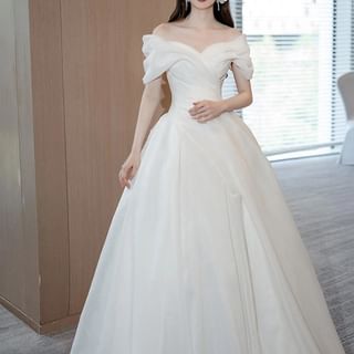 Wedding Gown Plain Sleeveless Off-Shoulder Ball