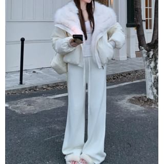 Mid Waist Plain Wide Leg Knit Pants