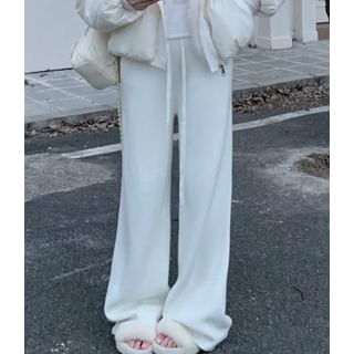 Mid Waist Plain Wide Leg Knit Pants
