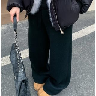 Mid Waist Plain Wide Leg Knit Pants