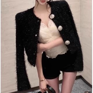 Tweed Button-Up Jacket & Crop Camisole Top
