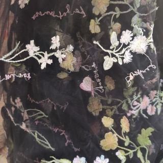 Long-Sleeve Floral Embroidered Open Back A-Line Evening Dress