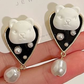 Bear Faux Pearl Alloy Drop Earring