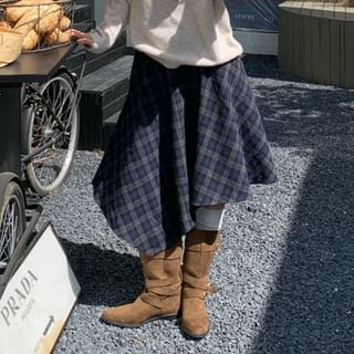 High Waist Plaid Asymmetrical A-Line Skirt