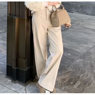 Fluffy Floral Zip Jacket / High Rise Faux Leather Wide Leg Pants