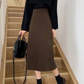 Rising Waist A-Line Midi Skirt - Plain Style