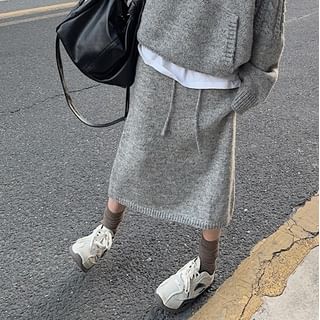 Oversized Hooded Sweater & Knit Pencil Skirt - Henley Style Set