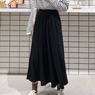 Pleated Maxi Skirt - High Rise A-Line with Accordion Folds